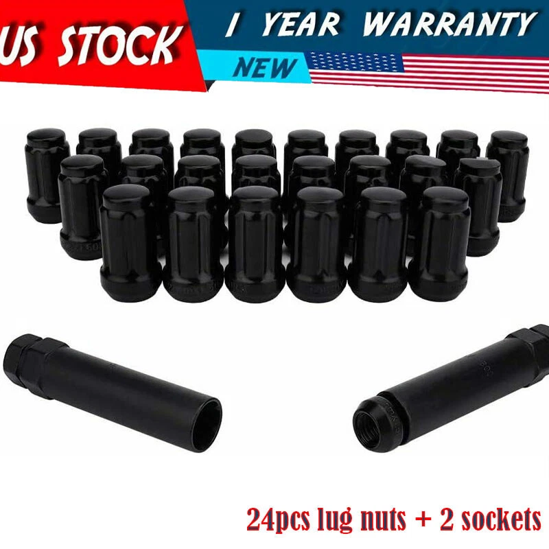 12mmx1.5 Wheel Lug Nuts 24x Black Truck Lug Nut Closed Cone Seat