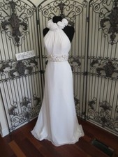 413w MORILEE 7002 HALTER  SZ 8 white gold  $899 FORMAL WEDDING GOWN DRESS