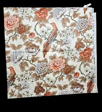 Vintage Cohama Fabric Coral Brown Peach Ivory Birdsong Floral Birds 54" x 56"