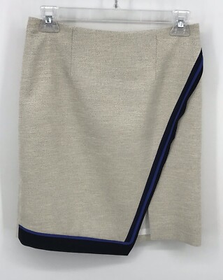 White House Black Market Preowned Womens Skirt Texture Cream Angled Stripe Sz 0