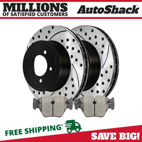 Front Drilled Slotted Brake Rotors Black & Pads for BMW 330Ci 330i