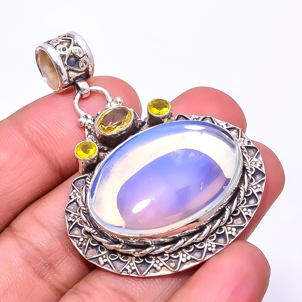 Milky Opal & Citrine Fine Art 925 Sterling Silver Pendant 2.11