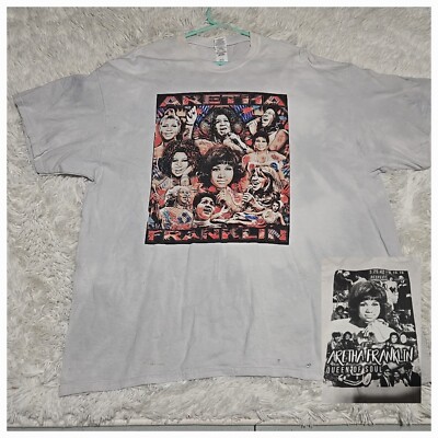 Aretha Franklin Memorial 2XL T-Shirt THRASHED Crew Neck Queen Soul Respect MLK