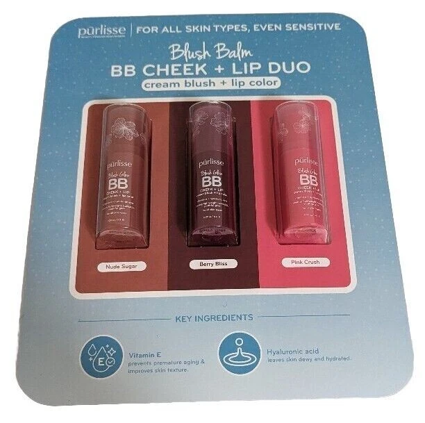 Purlisse Multi-Balm Blush Lipstick 3 Pack Gift Set Berry Nude Pink - New Sealed