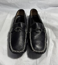 parex ring logo loafers black leather shoes Size 4.5 