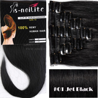 CLEARANCE #GREY 100% Human Hair Extensions Clip In Real Remy Full Head 8PCS Weft