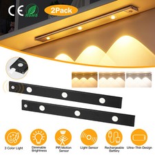 2X Wireless LED Motion Sensor Light Strip Cabinet Lamp Closet USB Rechargeable