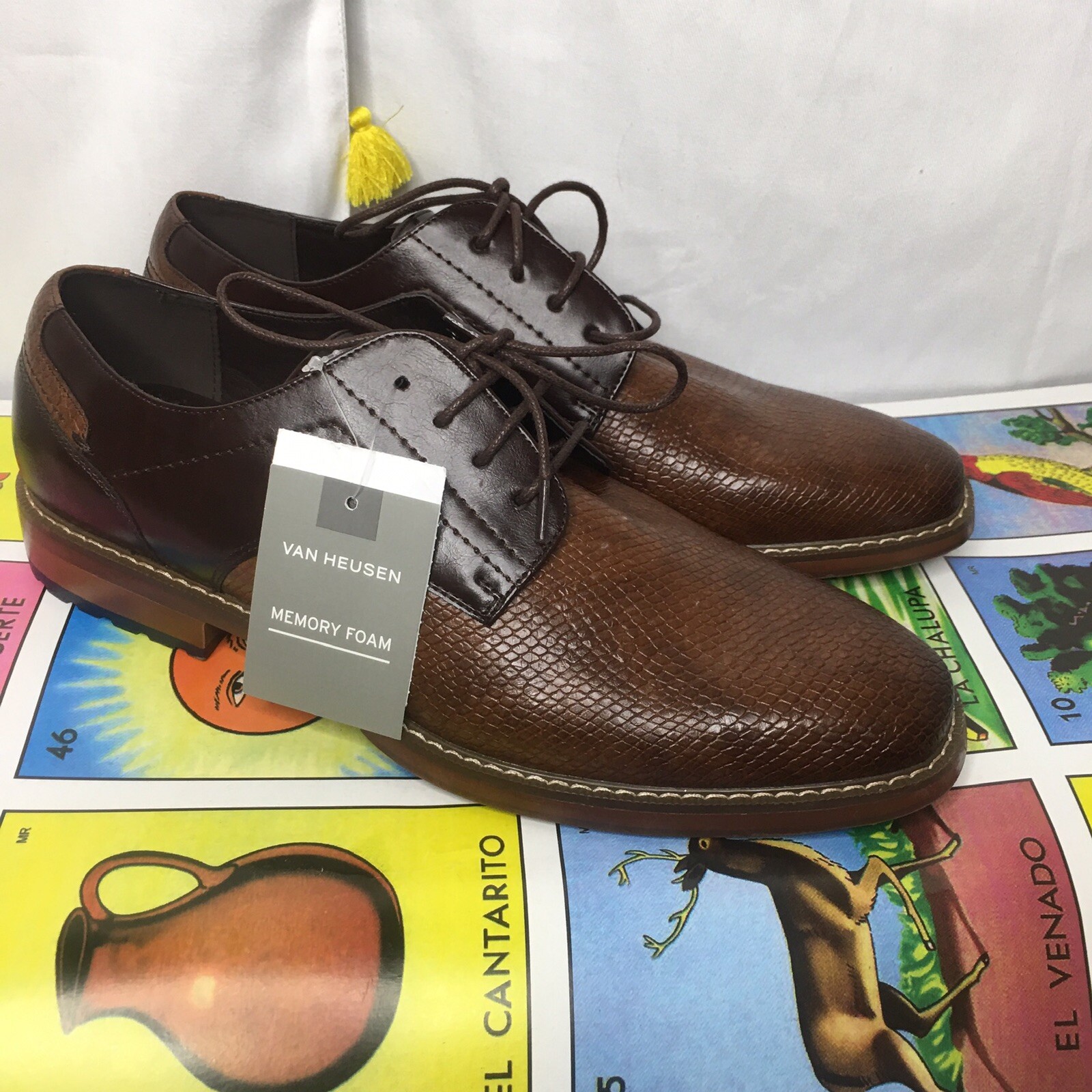 SAOLA Scarpe uomo Van Heu Memory Foam Oxford 10 5 marroni testurizzate nuove con etichette