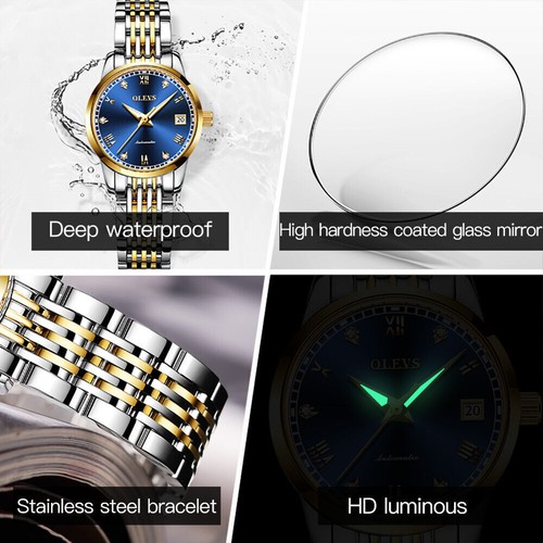 OLEVS Orologio Meccanico Automatico Data Acciaio Impermeabile Orologi da polso Donna - Foto 8 di 17