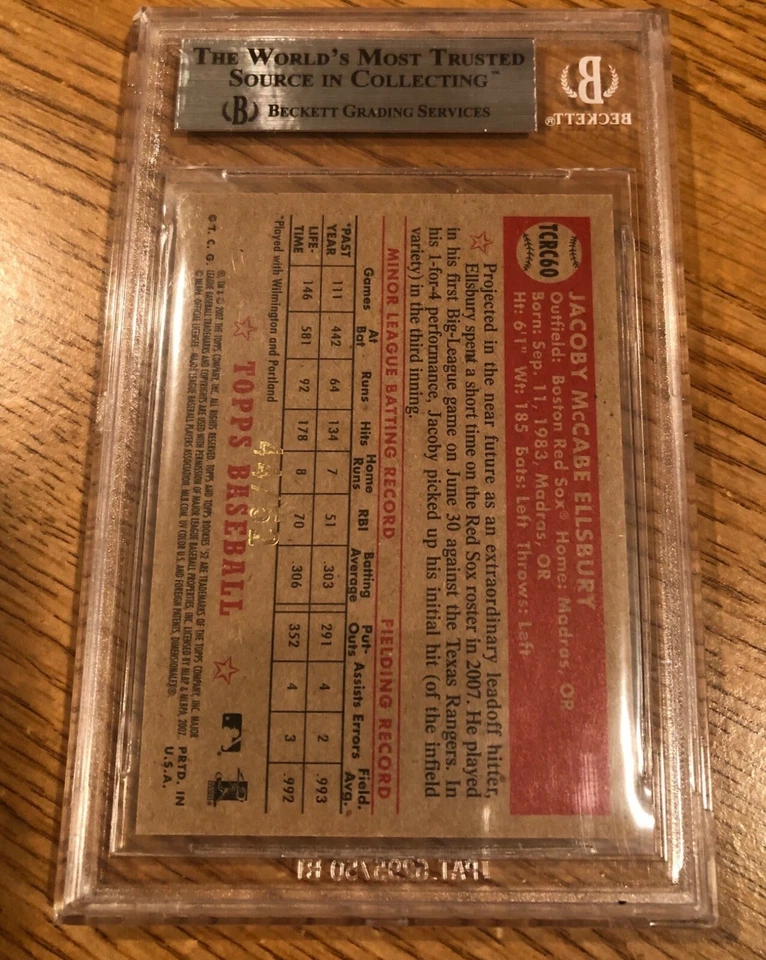 2007 Topps '52 Chrome Gold Refractors #TCRC60 Jacoby Ellsbury BGS 9.5 GEM MINT - Image 2 of 2