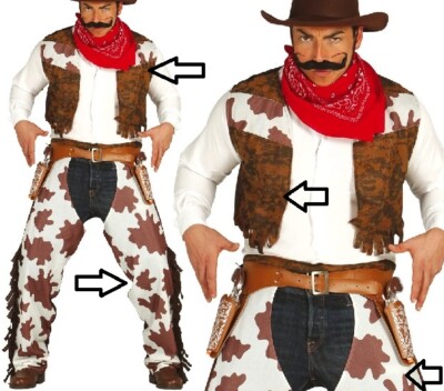 Mens Cowboy Fancy Dress Costume Cowboy Chaps Waistcoat