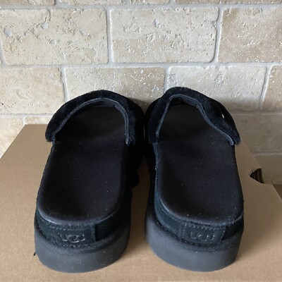 UGG Black Laton Slide Bkack Suede Logo Platform Slide Sandals Size