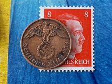 X-RARE 1938-F NAZI 🔥 2pf SWASTIKA Coin & Hitler STAMP LOT WW2 3rd Reich GERMANY