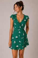 Reformation Green Floral Wrap Mini Dress Cottagecore Romantic Feminine Large