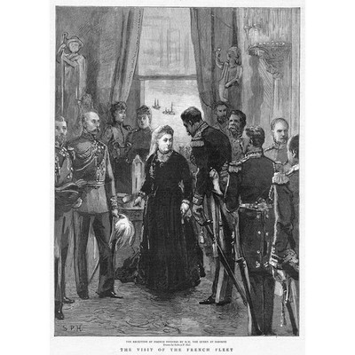 Queen Victoria Empfangsoffiziere der französischen Flotte - antiker Druck 1891