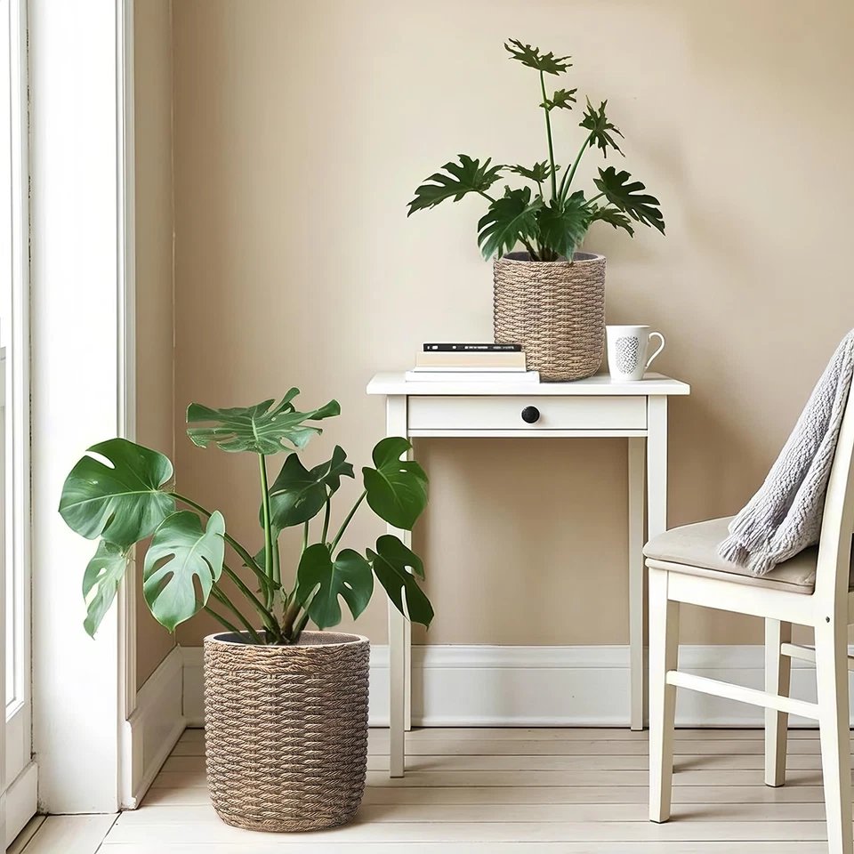 Juego de 2 jardineras de hormigón, las jardineras para plantas de exterior, 14,5 y 12 pulgadas po... Foto 4 de 4