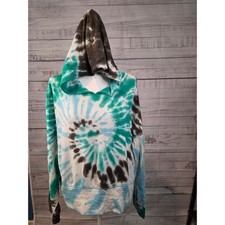 OFFLINE by Aerie Blue Green Tie Dye Cropped Fleece Pullover Hoodie