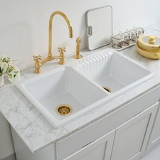 Victorian Bridge Kitchen Faucet   Simple Cross Handles   Unlacquered Brass