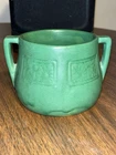 Mint Early Weller Matte Green 2 Buttress Handled Vase With 4 Decorative Panels
