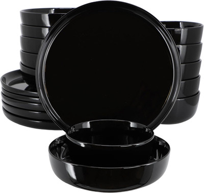 Duncan 18-Piece Black Porcelain Dinnerware Set for 6 - Elegant Tableware