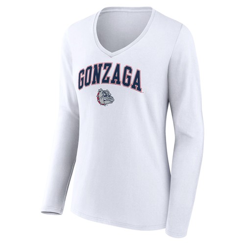 Women's White Gonzaga Bulldogs Campus Long Sleeve V-Neck T-Shirt - Imagen 2 de 3
