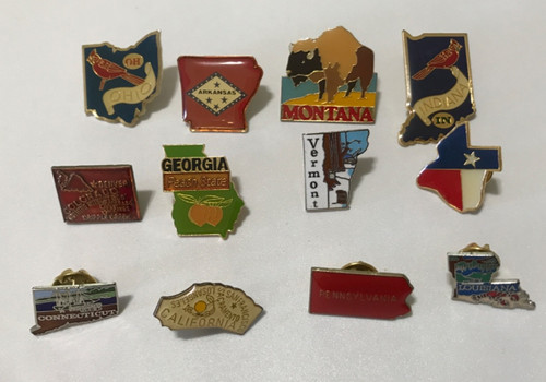 Lot of 12 Vintage Hat/Lapel Pins, Travel Tourist Souvenir Great Collection