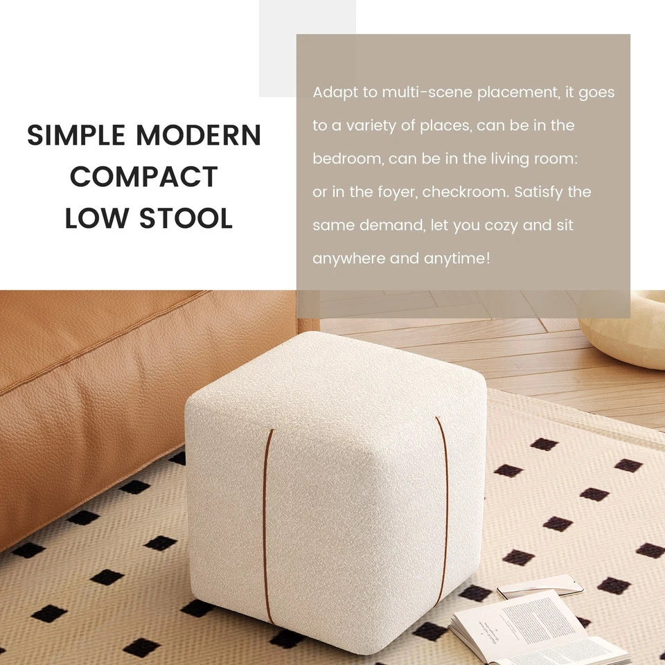 "Otomana cuadrada con tela de felpa 18,5"" tapizada pequeño zapato taburete reposapiés" Foto 3 de 4