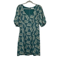 Parker Cammie Tropical green white leaves mini dress puff sleeves women's size 6