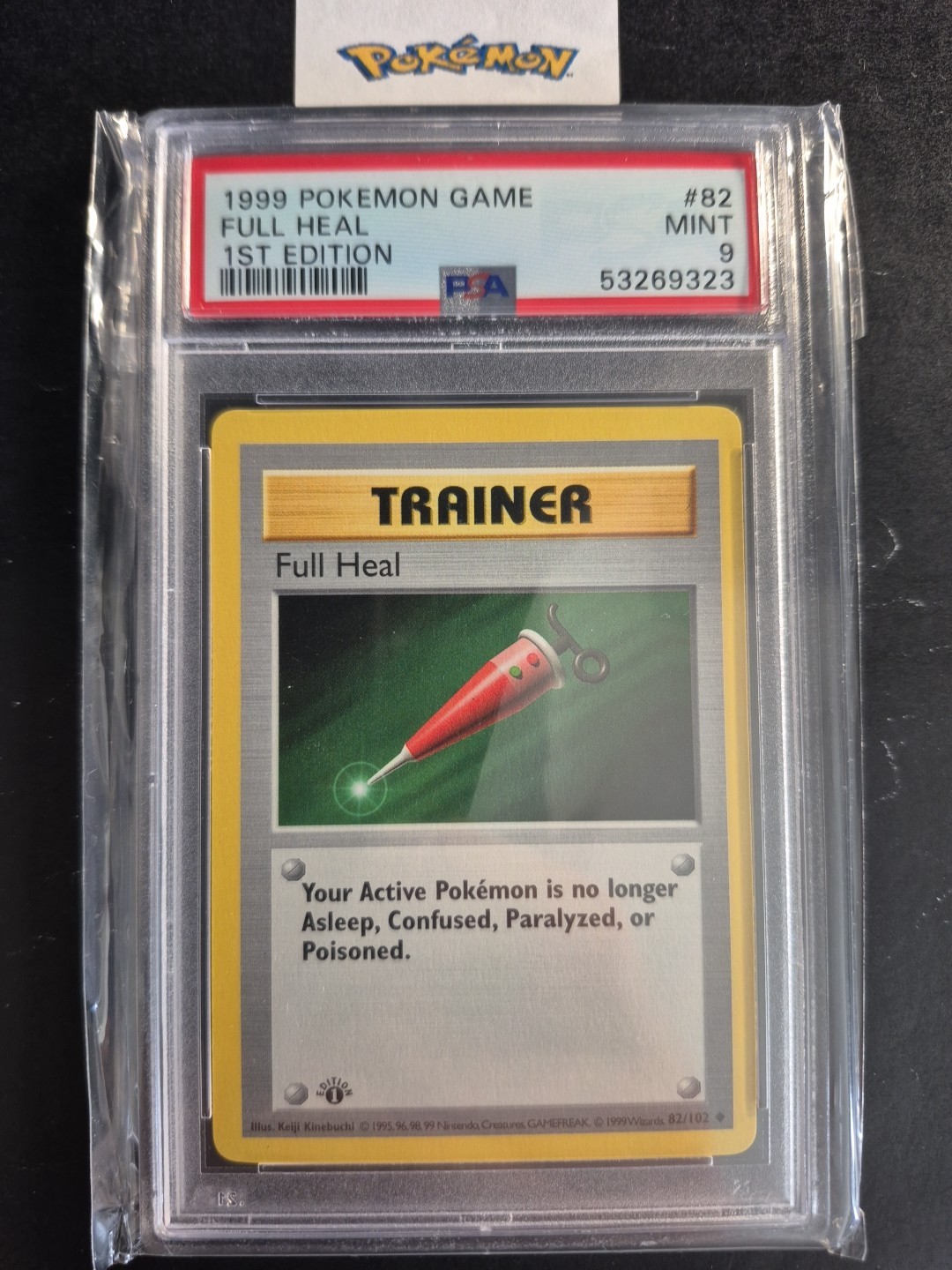 First Edition 1999 Pokemon Base Set 82/102 Full Heal PSA Mint 9