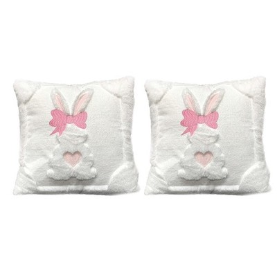2 Piece 3D Embroidered Easter Rabbit Bowknot Decorative Throw Pillow Cover No
