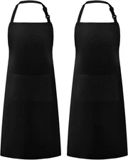 2 Pack Adjustable Bib Apron Waterdrop Resistant with 2 Pockets Cooking Kitchen A