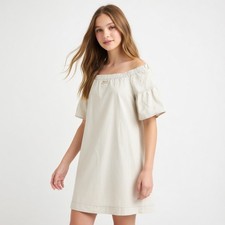 Madewell Off Shoulder Dress Blue Cotton Lyocell Short Sleeve Casual S