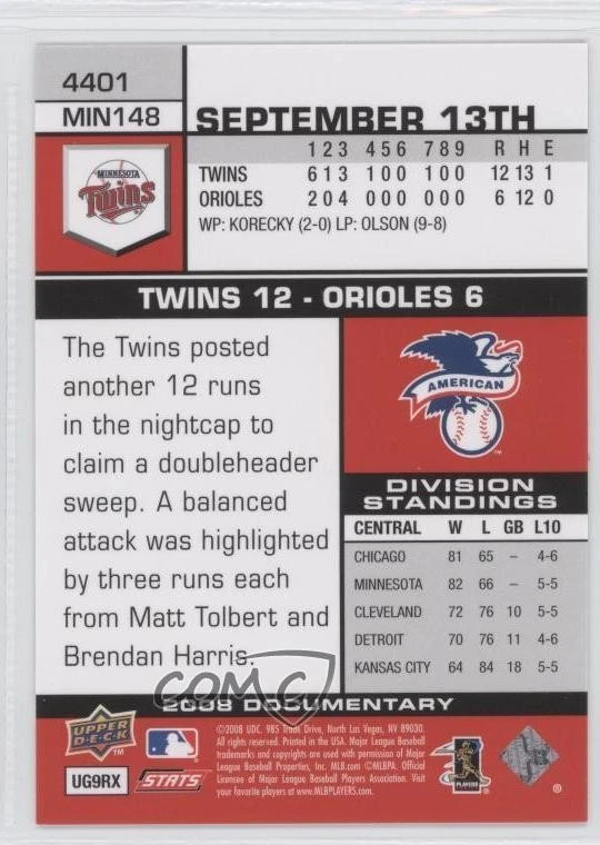 2008 Upper Deck Documentary Francisco Liriano #4401 - Image 2 of 2