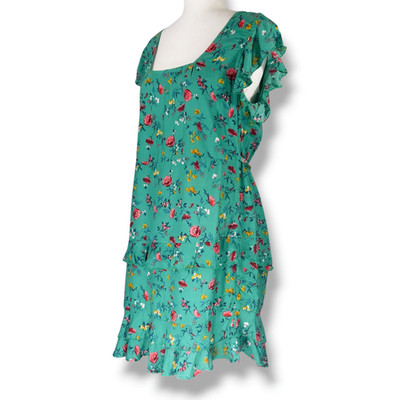 NWT Lottie & Holly Floral Mini Dress L 12 Green Pink Flutter Sleeve Cottagecore