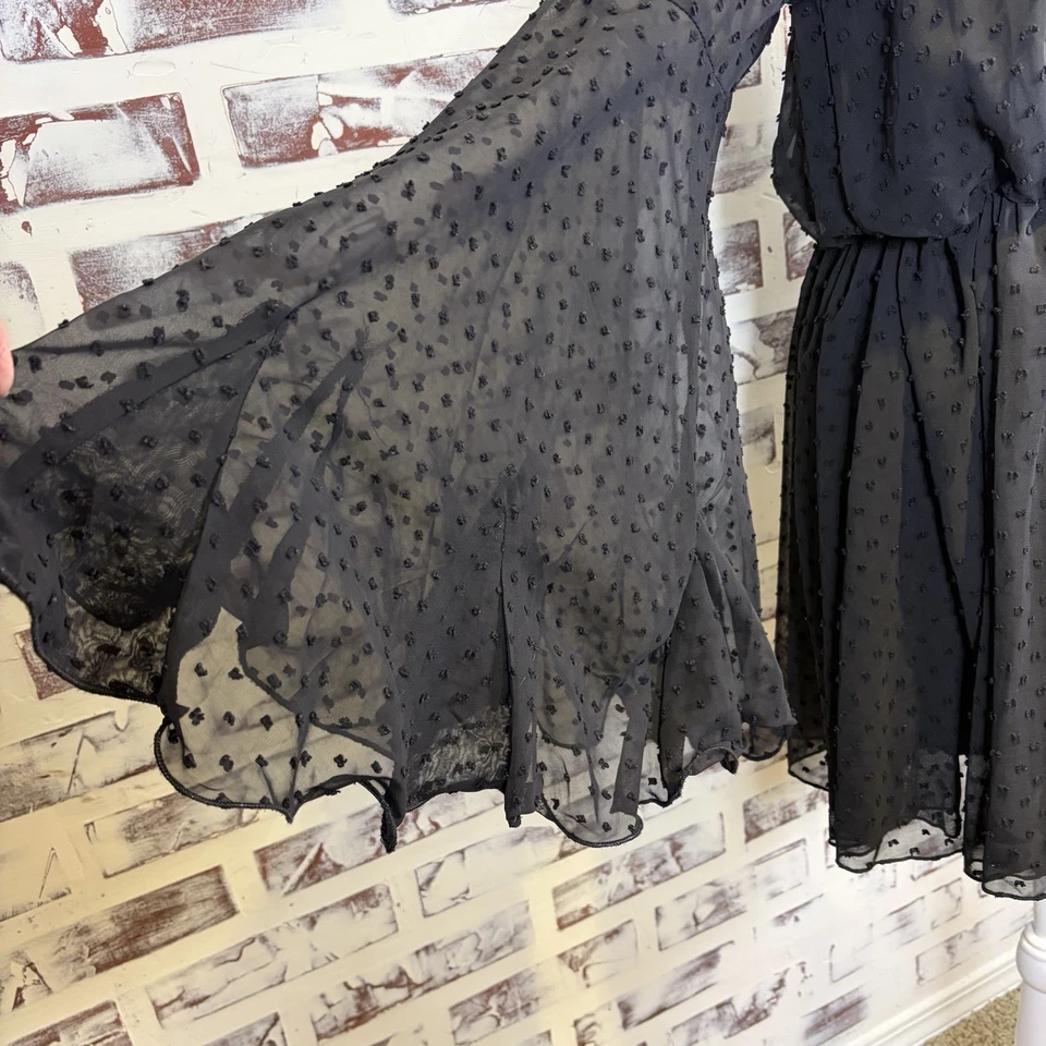 Mameluco Boohoo Talla 6 Negro Puro Punto Suizo Fluido Hada Oscura Boho Caprichoso Glamour Foto 4 de 4