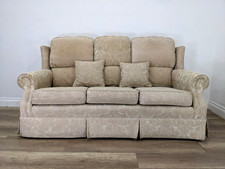 SOFA 3 Seater Peter Guild High Back Beige Damask Fabric Cushions FREE DELIVERY