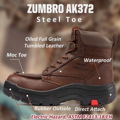 Men Boots Steel Toe, Waterproof Oiled Leather 6 inch Durable Wide Work Shoes
