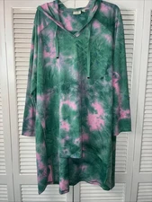 LOGO Lounge by Lori Goldstein Pique Hi-Low Plus Women’s Hoodie Tie Dyed 1X GUC