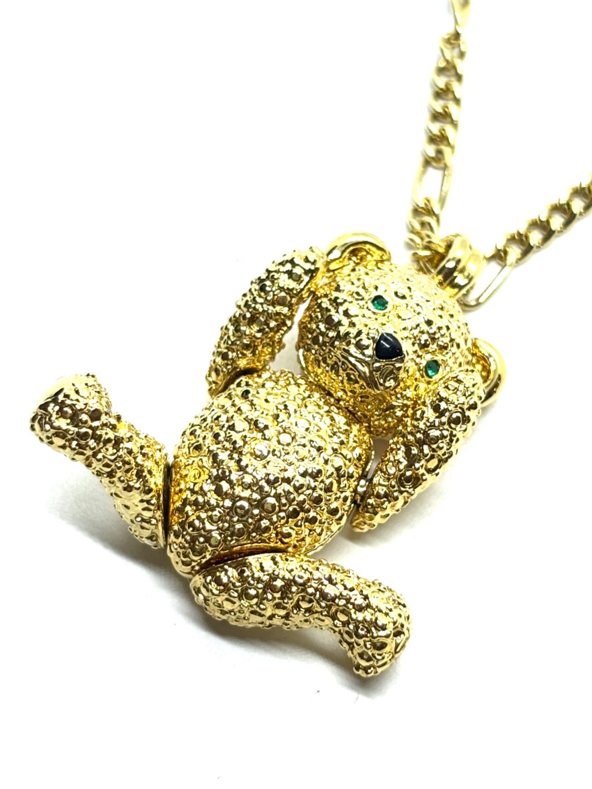 Vintage NAPIER Articulated Gold Plated Chunky Bear Pendant Necklace