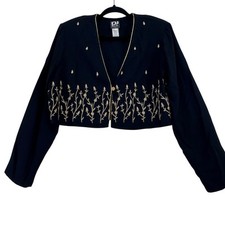 Vintage 80s black gold embroidered blazer size 14