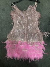 Pink Sequined Feather Hem Mini Dress