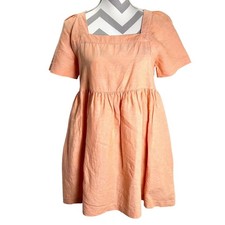 Madewell Linen Blend Mini Dress Square Neck Puff Sleeve Casual Peach S
