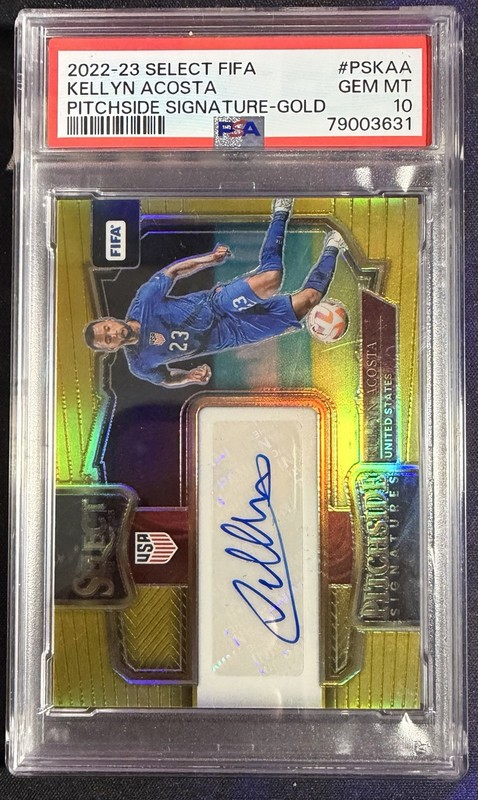 2022-23 Panini Select FIFA Kellyn Acosta Pitchside Auto Gold Prizm 8/10 PSA 10