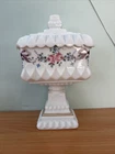 Vintage Westmoreland White Milk Glass Hand Painted Pedestal Wedding Dish Box