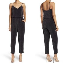 Eliza J Women's Black Metallic Spaghetti Strap Event Party Jumpsuit Sz 4 NWT