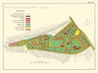 South Kilburn Sanierungsschema 1950 alte Vintage Karte Plan Chart