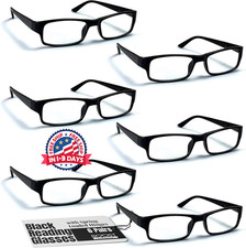 Pack 6 gafas de lectura con montura negra tradicional y bisagras con resorte.