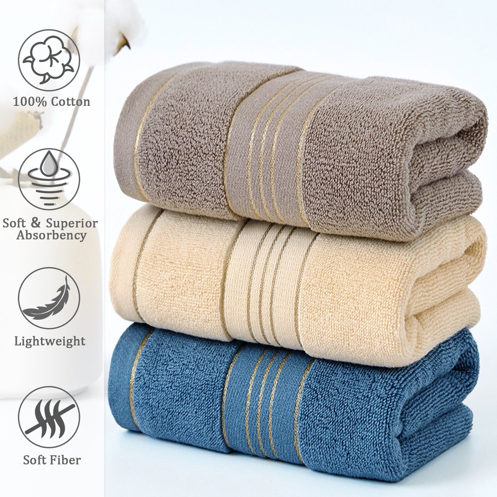 Luxury Soft Gold Bath Towel Set - 3PCS Premium Highly Absorbent Cotton Face & Body Cloths  