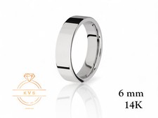 14K White Gold 6mm FLAT Wedding Band Ring - Comfort Fit Polished Solid Gold