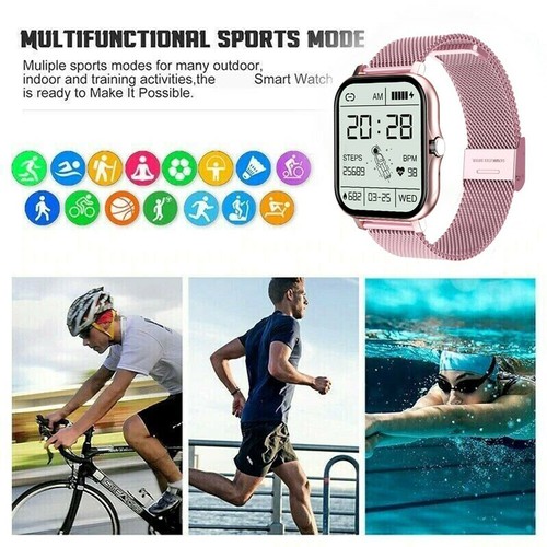 Smart Watch Women Men Heart Rate For iPhone Android Bluetooth-Pink - Photo 6 sur 8